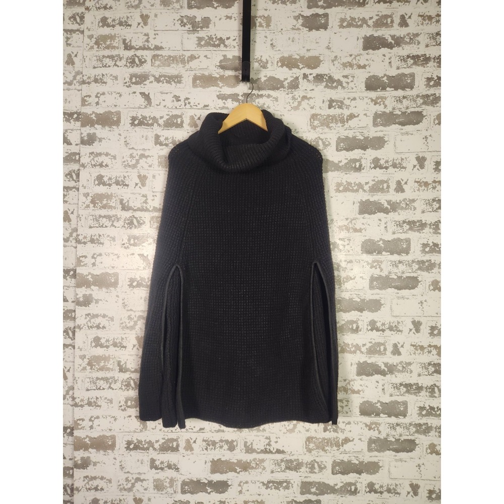Lauren Ralph Lauren Poncho One Size Black Wool Blend Cowl TurtleNeck Waffle Knit